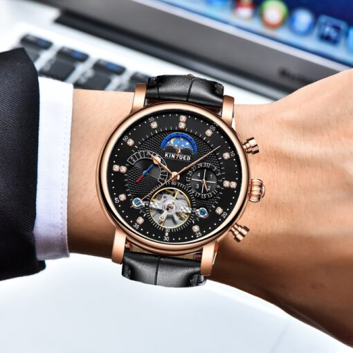 KINYUED Tourbillon Mechanical Watches Men Genuine Leather Man Multifunctional Automatic Skeleton - Image 6