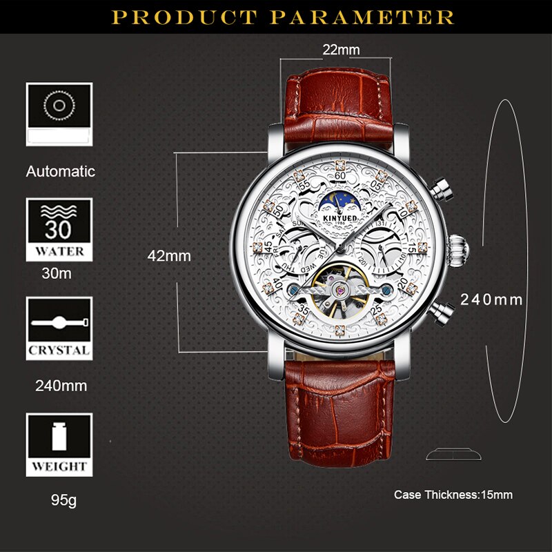 KINYUED Brand Men’s Watch Automatic Mechanical Flying Tourbillon ...
