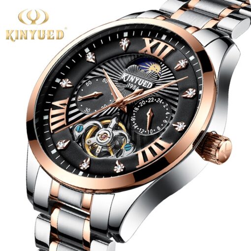 KINYUED Business Automatic Watches Men Luxury Brand Diamond Mechanical Skeleton Watch