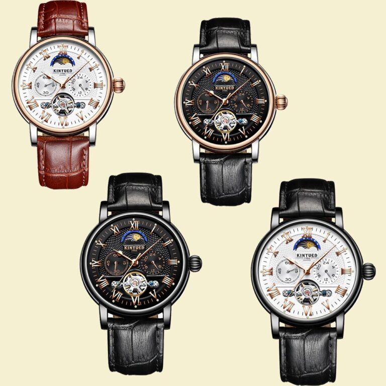 KINYUED Chronograph Flying Tourbillon Automatic Watch Men Moon Phase