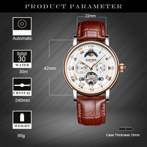KINYUED Chronograph Flying Tourbillon Automatic Watch Men Moon Phase Mechanical Skeleton Watches - Image 4