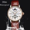 KINYUED Chronograph Mens Brand Automatic Mechanical Watches Leatehr Skeleton Watch - Image 4