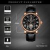 KINYUED Tourbillon Mechanical Watch Men Automatic Waterproof Skeleton Leather Moon Phase Watch - Image 2