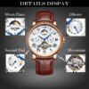 KINYUED Tourbillon Mechanical Watch Men Automatic Waterproof Skeleton Leather Moon Phase Watch - Image 4