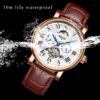 KINYUED Tourbillon Mechanical Watch Men Automatic Waterproof Skeleton Leather Moon Phase Watch - Image 5