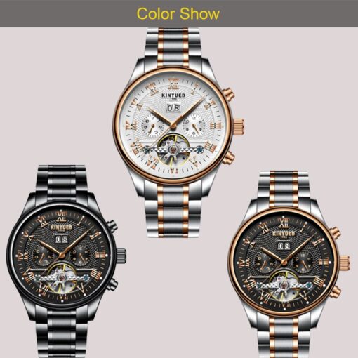 KINYUED Mens Perpetual Calendar Automatic Mechanical Watches Sapphire Stainless Steel Skeleton Watch - Image 2