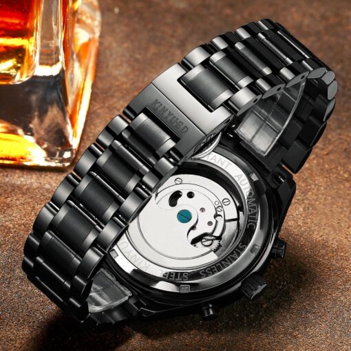KINYUED Mens Perpetual Calendar Automatic Mechanical Watches Sapphire Stainless Steel Skeleton Watch - Image 4