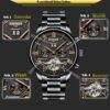 KINYUED Mens Perpetual Calendar Automatic Mechanical Watches Sapphire Stainless Steel Skeleton Watch - Image 5