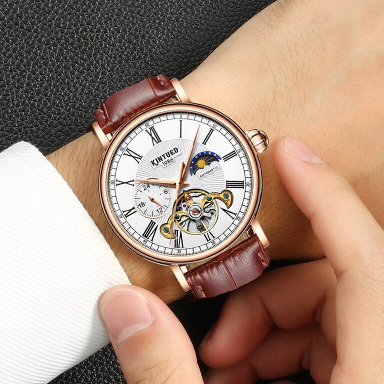 KINYUED Moon Phase Watch Men Mechanical Automatic Wristwatches Mens