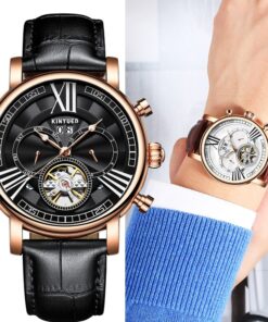 KINYUED Top Brand Luxury Mens Watches Tourbillon Skeleton Watch