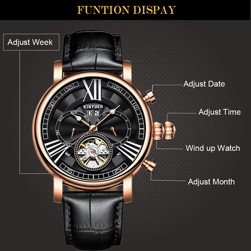 KINYUED Top Brand Luxury Mens Watches Tourbillon Skeleton Watch ...